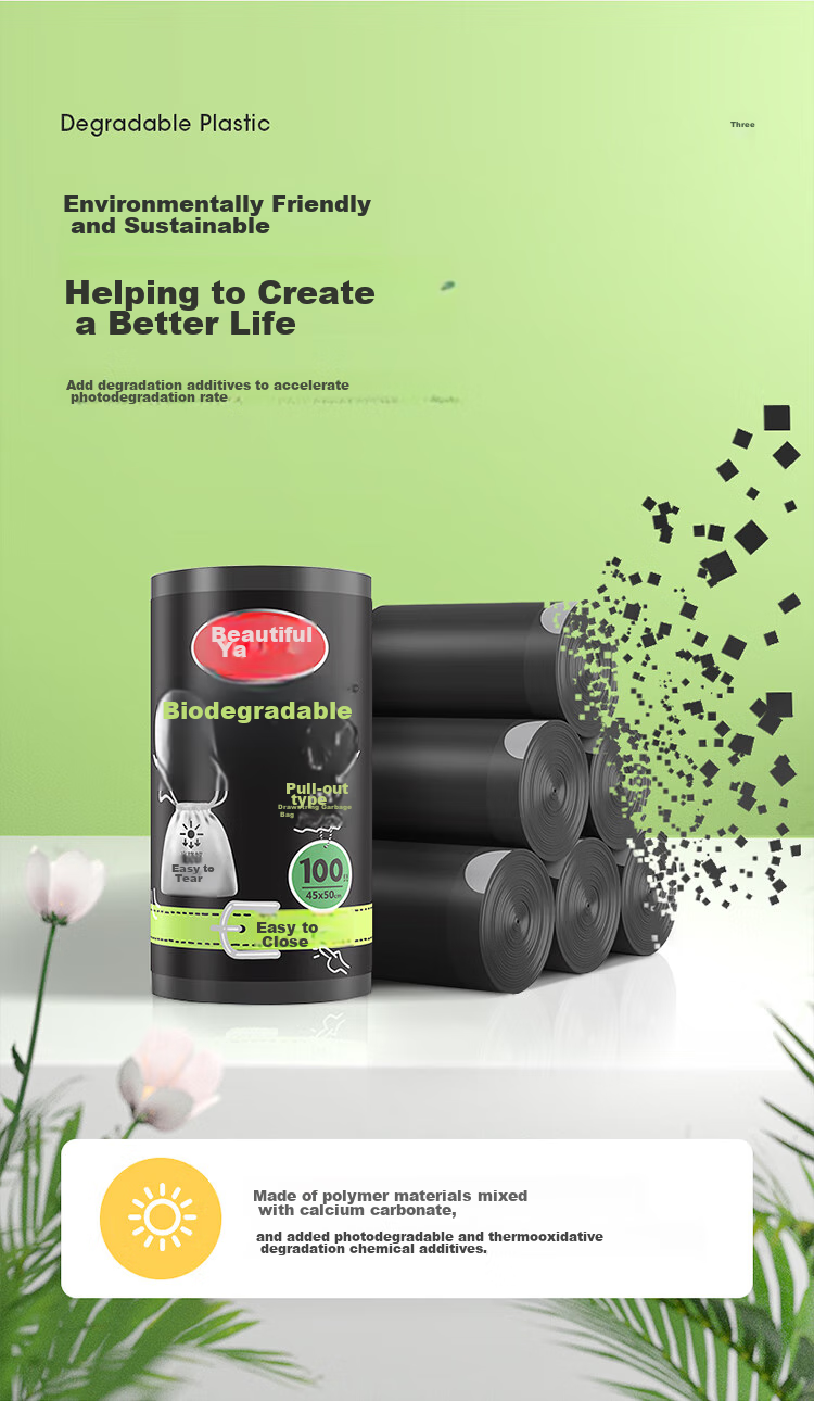 MARYYA Biodegradable Drawstring Garbage Bags, Black, 45*50cm, 100 Count, Thickened 1.2 Microns, Tear-Free, for Home And Kitchen Use 4