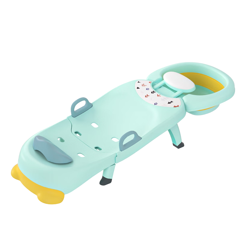 Babyhood Children's Hair Washing Recliner, Foldable Baby Bathing Aid with Seat And Lying Function, Home Use Hair Washing Bed with PVC Soft Cushion, Fresh Gree