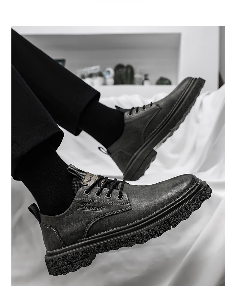 CALIFBULL Men's Shoes, Autumn And Winter Men's Style, Height-Increasing Casual Leather Shoes, Derby Business Formal Thick-Soled Leather Shoes, Black And Brown, Size 40 11