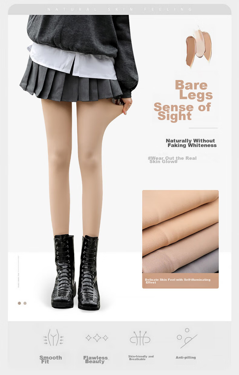 Langsha Women's Spring Autumn Thin Leggings Slimming Bare-Leg Effect Shiny Sheer Footed Tights Black 2