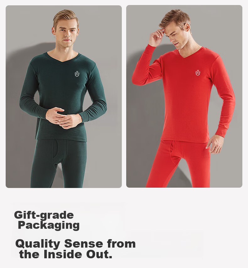 SEPTWOLVES [Antibacterial] Men's Autumn And Winter Thermal Underwear Set, Pure Cotton V-Neck Long Johns And Pants 26