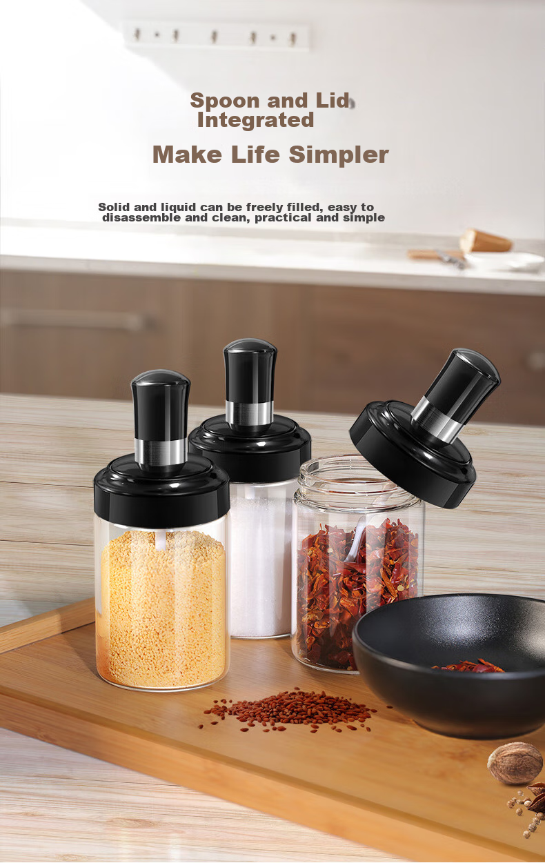 Xingfang Glass Salt Shaker Barbecue Seasoning Bottles with Spoon Lid, Sealed Storage Salt Containers for Home Use, Set of 6 4