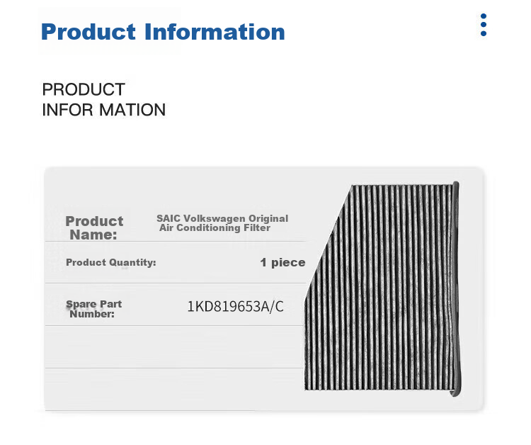 Volkswagen Original Air Conditioning Filter Element for Langjing/Langxing/Langyi 1.4T 1.6L 2.0L 1.5L / Kamiq And Other Models 3