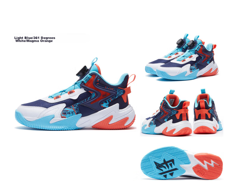 361° Children's Sports Shoes, All-Season Youth Basketball Shoes with Durable Rotating Buckle, Blue, Size 40 55