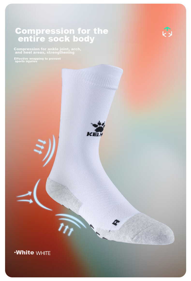 KELME Mid-Calf Socks with Non-Slip Silicone Soles, Thickened Towel Bottom, Soccer Socks, Basketball Socks, Running Socks for Men And Women, Blue And White 2