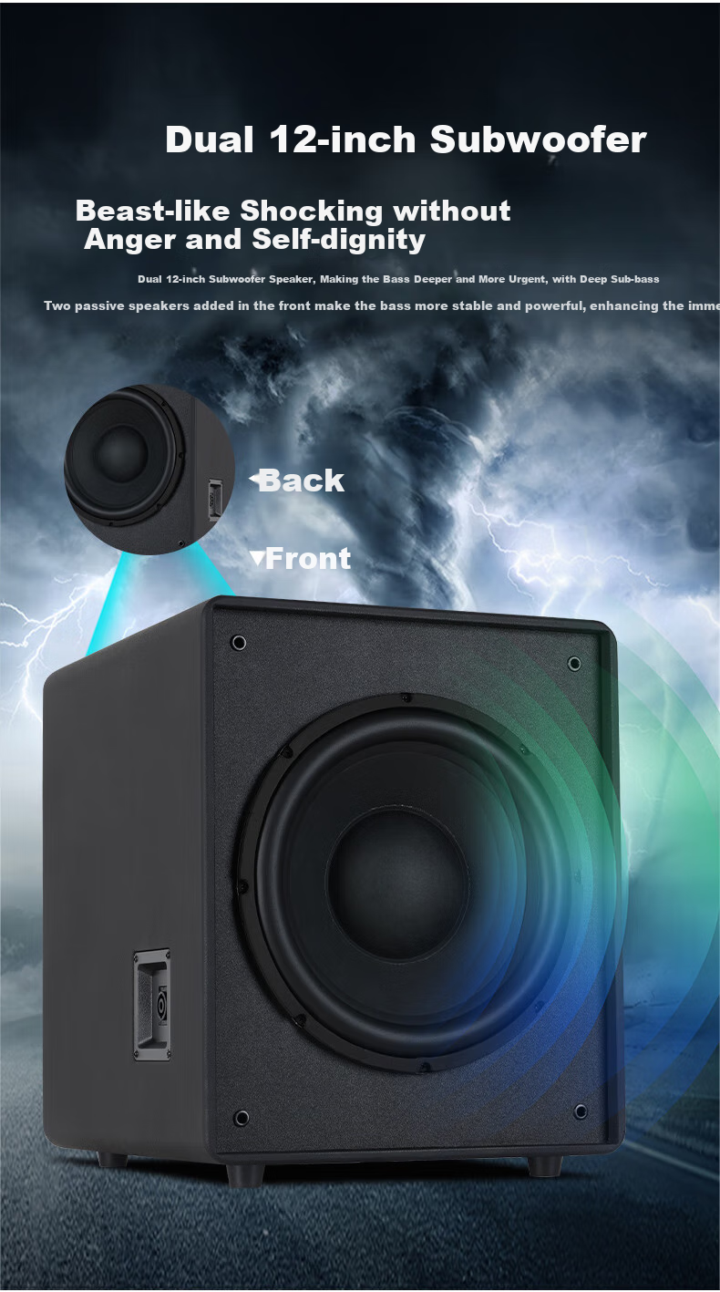 Amoi D-12 Home Passive Subwoofer, Wooden Home Theater, Dual 12-Inch Subwoofer Speakers, High-Power Ultra-Bass Speaker 4