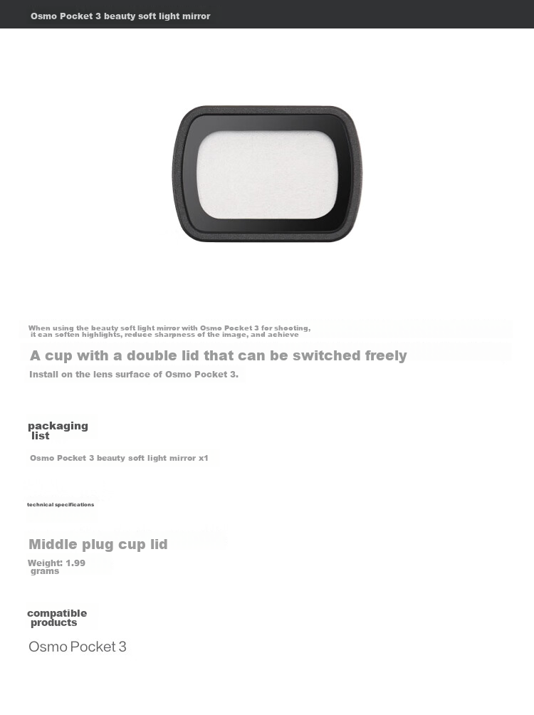 DJI Osmo Pocket 3 Beauty Soft Light Filter, Black Soft Filter, Osmo Pocket 4/3 Accessory, DJI Gimbal Camera Accessory 1