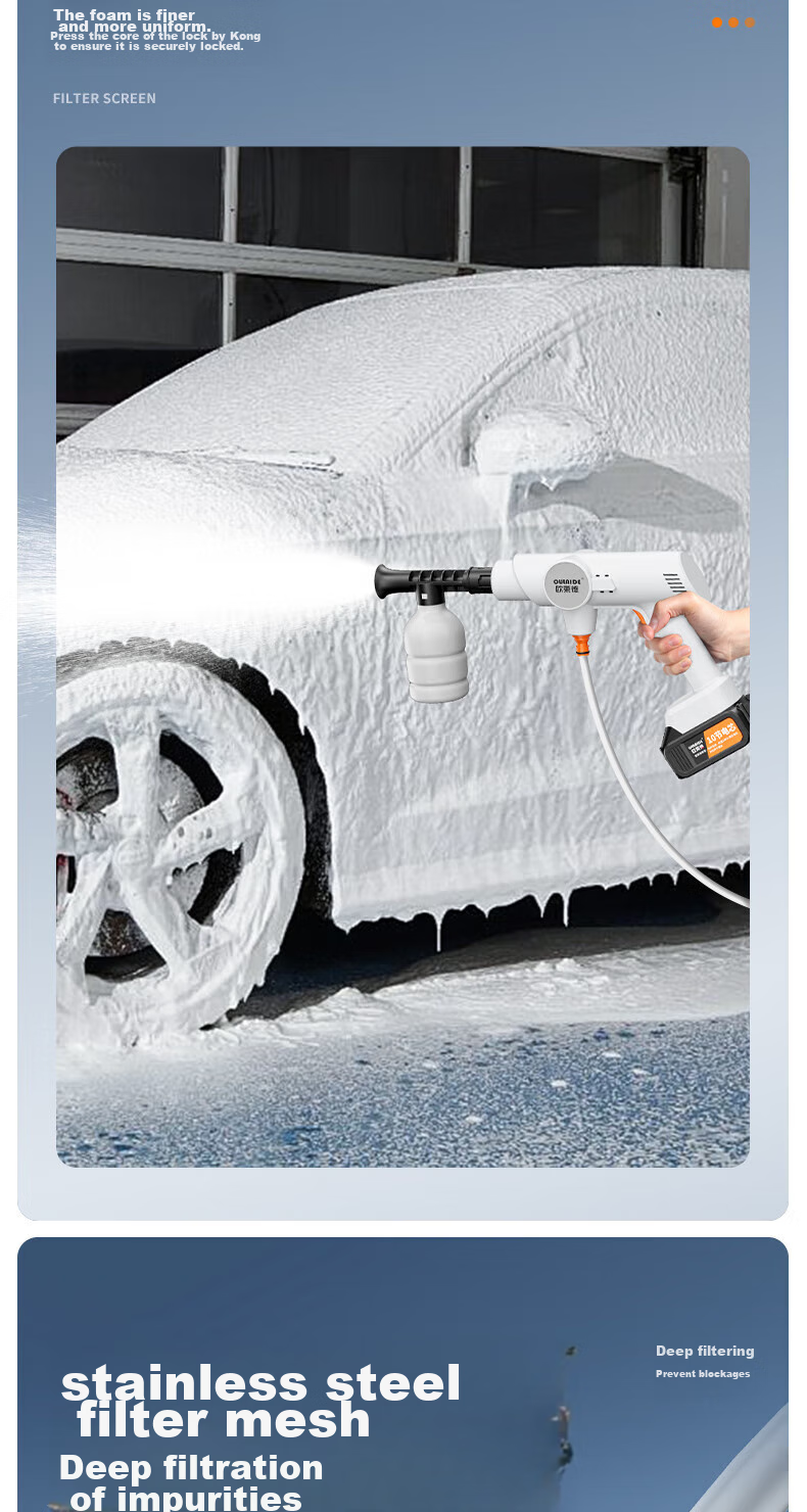 Oulaide Portable Wireless High-Pressure Car Wash Machine, Lithium Battery-Powered Car Washing Gun, Car Cleaning Tool for Home Use 19