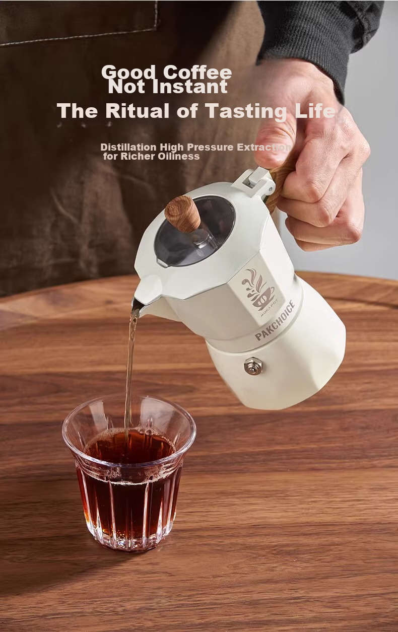 TEOTM Moka Pot with Dual Valves, Home-Use Italian Manual Coffee Maker, Hand Grinder Coffee Brewing Equipment Set 3