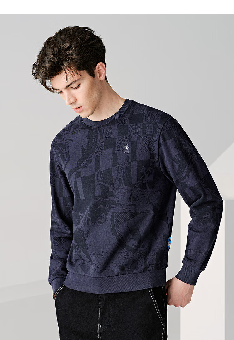 DANCING WOLVES [Fashionable Print] Autumn And Winter Dark Pattern All-Over Round Neck Casual Versatile Men's Sweatshirt, 803 Pure White, Size 180 6