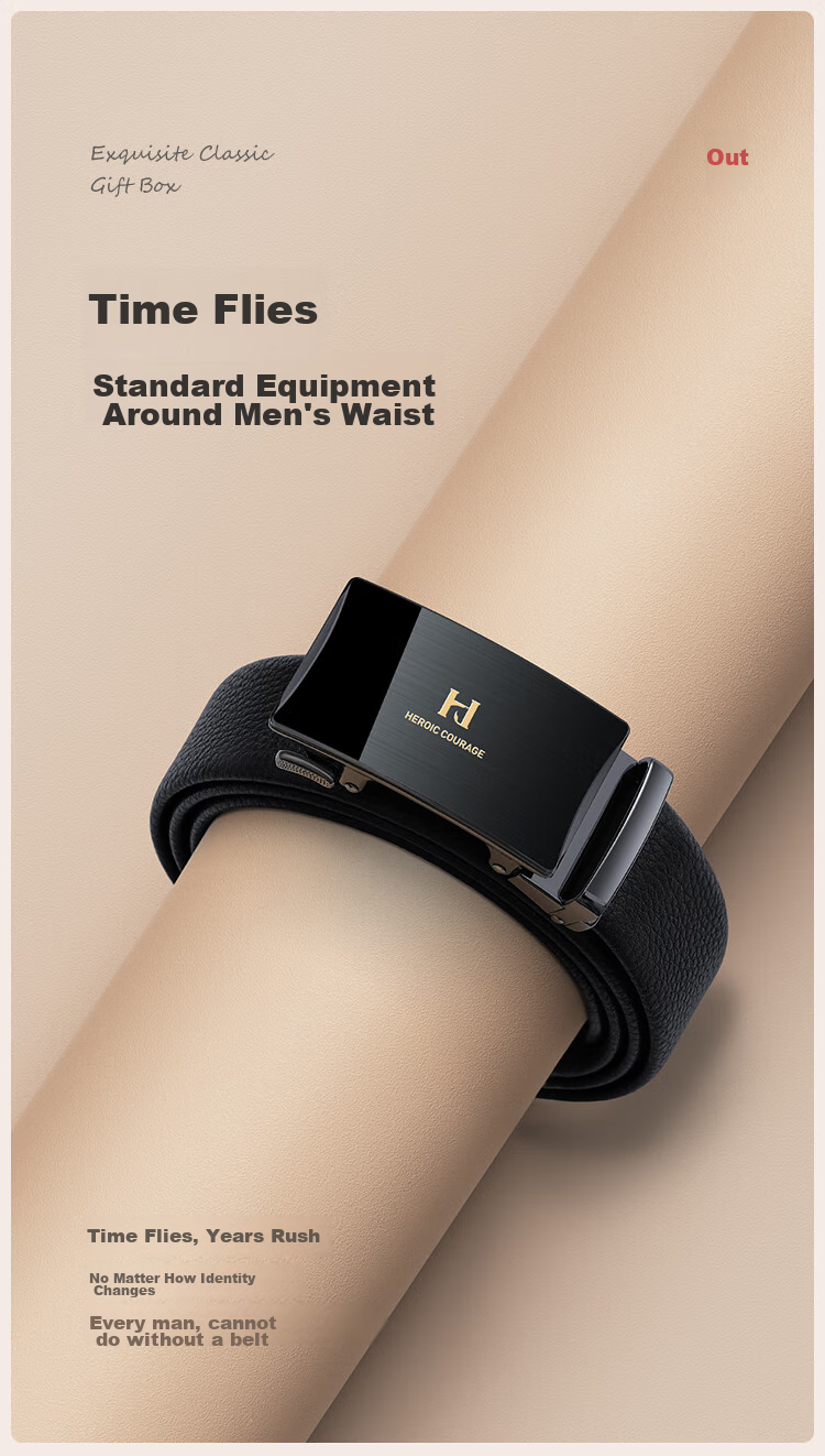 HLA Men's Belt, Top-Grain Leather, Automatic Buckle, Waistband, Practical Birthday Gift for Dad Or Husband, New Style 9