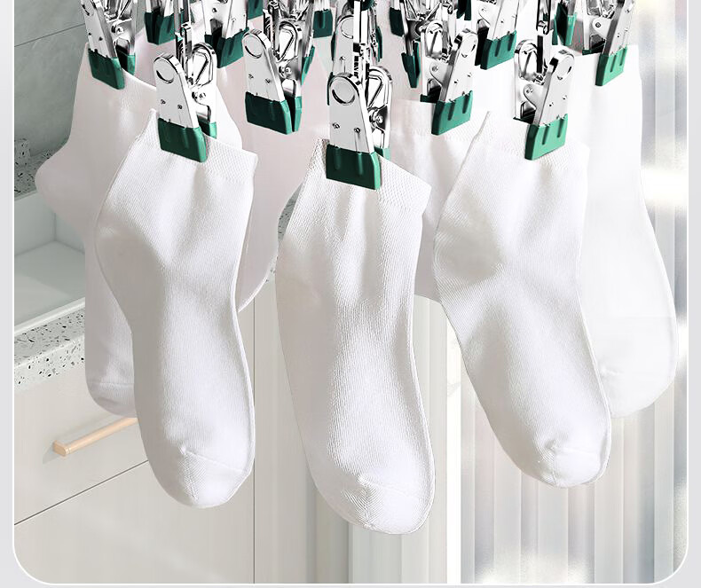MENGTING Stainless Steel Sock Hanger, Multi-Clip Clothes Drying Rack for Home Use, Windproof Underwear Hanger, Blue, 24 Clips 13