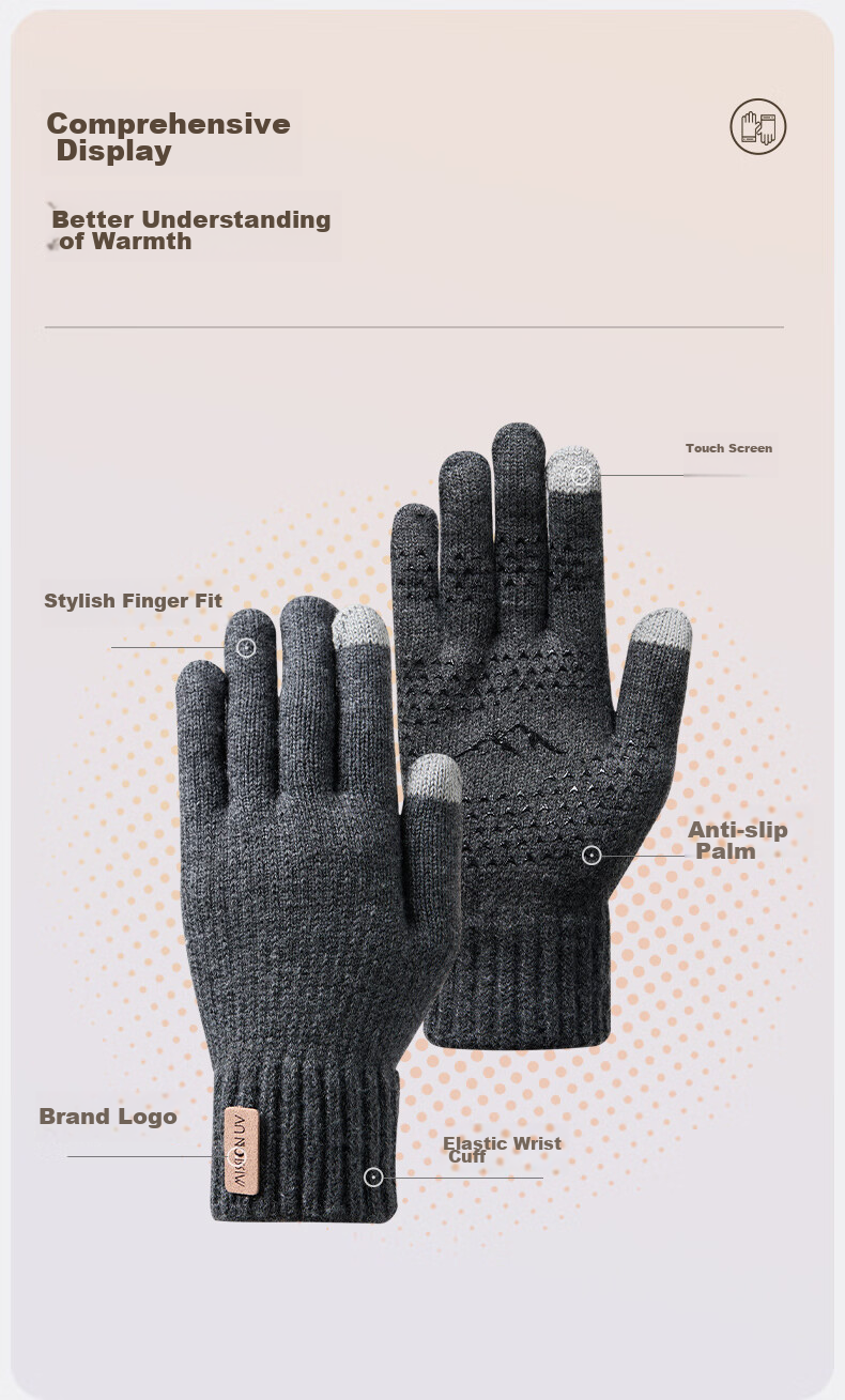 MISSION UV Warm Gloves for Men, Thick Winter And Autumn Outdoor Cycling Driving Anti-Cold Touchscreen Compatible Knitted Gloves 4