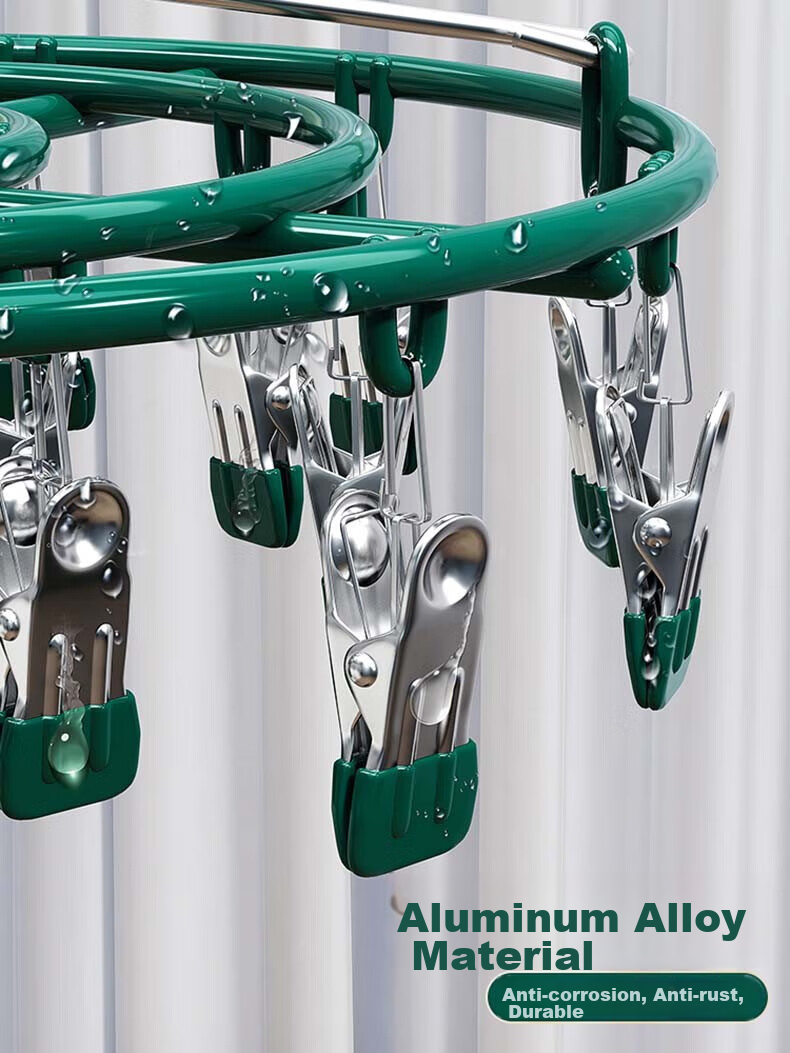 MUYA Stainless Steel Sock Rack, 24 Clips, Windproof And Non-Slip, Plastic-Coated Aluminum, Multi-Clip Clothes Hanger for Home Use 5