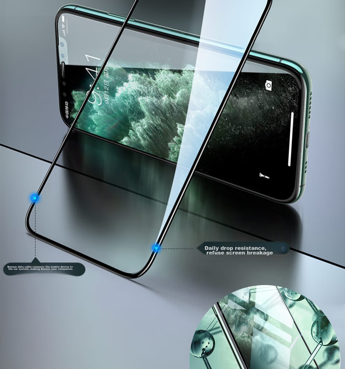 ESCASE IPhone 11 Pro Max/XS Max Tempered Glass Screen Protector with Anti-Dust Mesh, HD Full Coverage Glass Front Film for IPhone 11 Pro Max/XS Max 11