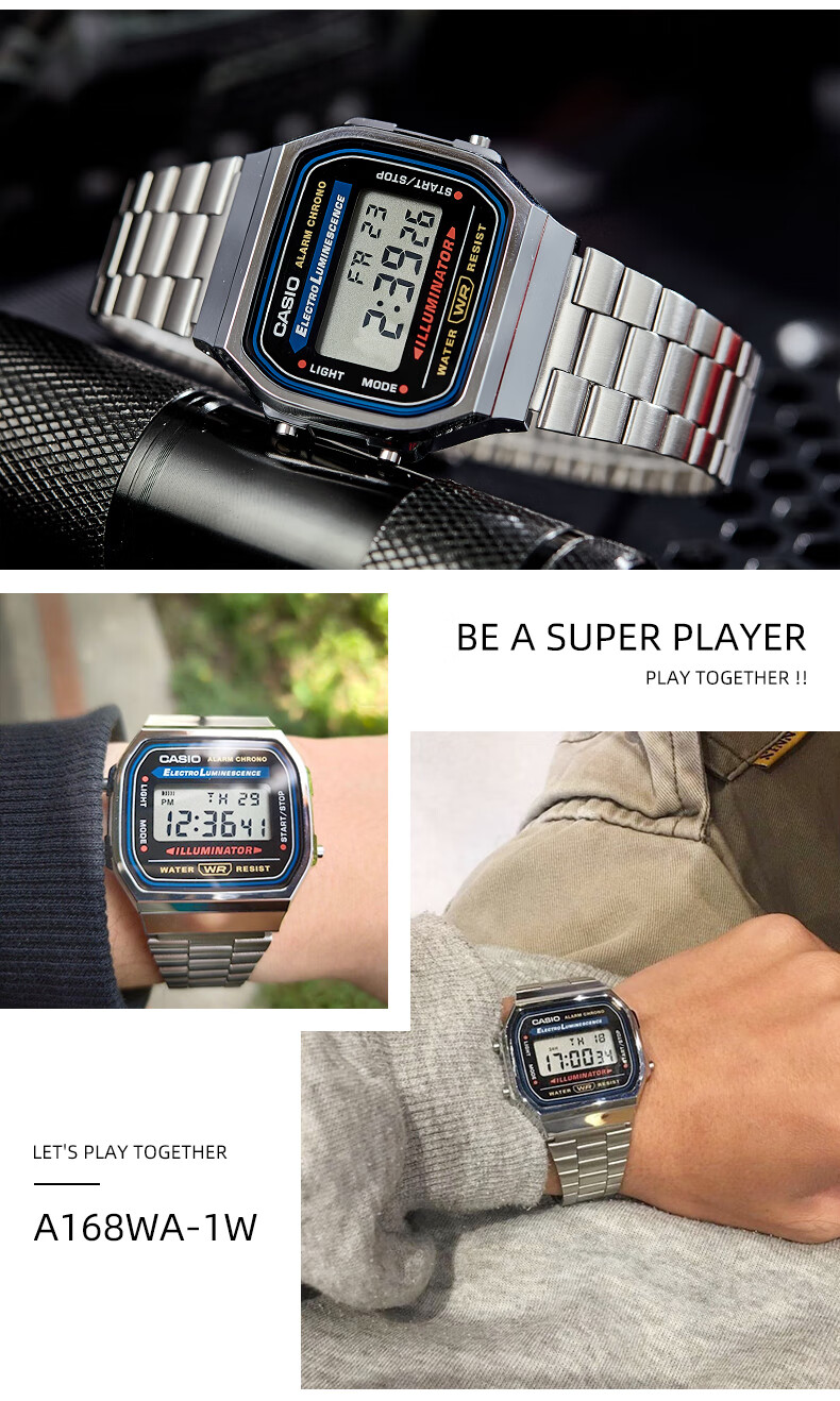 CASIO Men's Watch, Small Gold Watch, Small Square Couple Sports Student Electronic Watch for Men And Women, Gift A159W-N1D 11