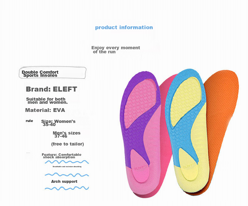 Eleft Double Comfort Insoles for Sports, Breathable, Sweat-Absorbing, Shock-Absorbing, Soft And Elastic, Long-Standing without Fatigue, Women's Shoe Insoles, Purple 8