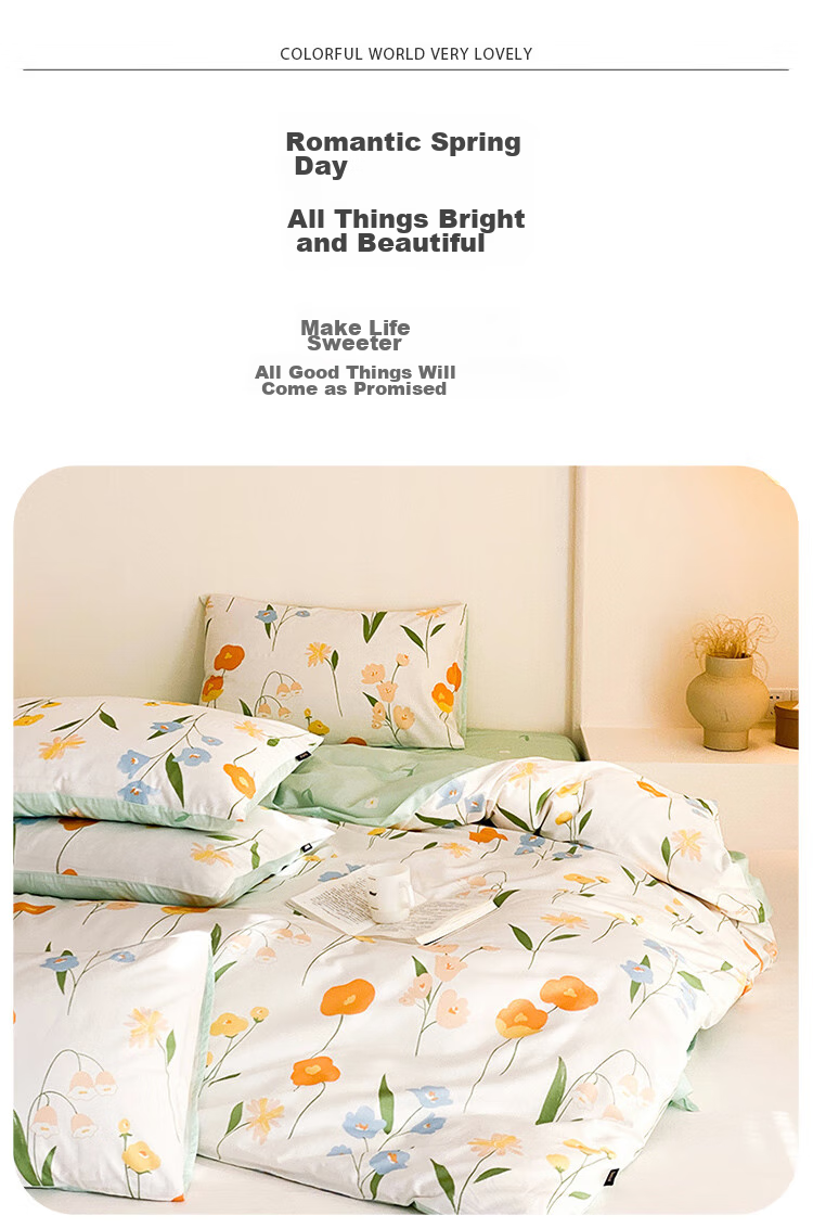 Dohia Pure Cotton Duvet Cover, Single Piece, Fresh Floral Print All-Cotton Bedding, for 1.8-Meter Bed, 229*230cm 10