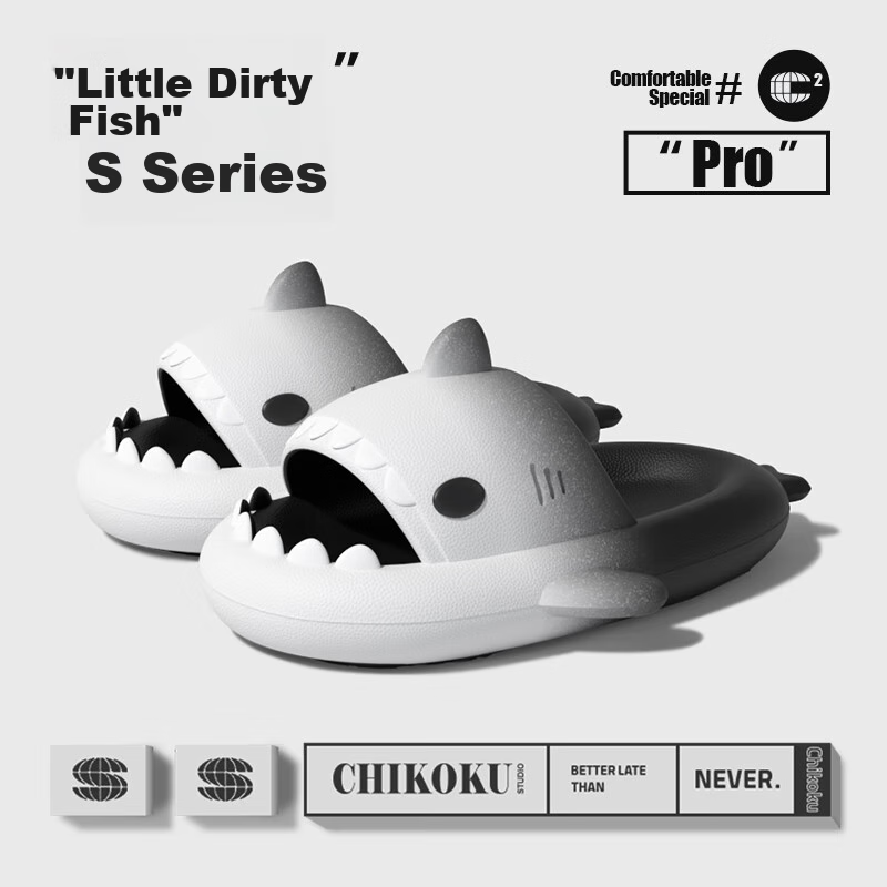 Chikoku Gradient Shark Slippers for Men And Women, Summer Outdoor Wear, Thick Soft Sole, Non-Slip Home Slippers, Fashionable Couple Sandals
