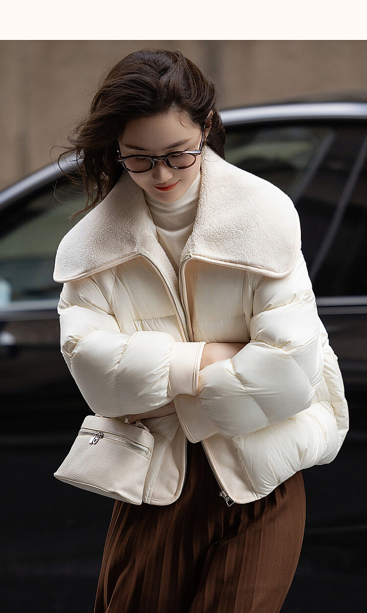 Dme [Yuxue Jingling] Winter 400T Spring Yarn Faux Sherpa Collar 90% Duck Down Short down Jacket for Wome 10
