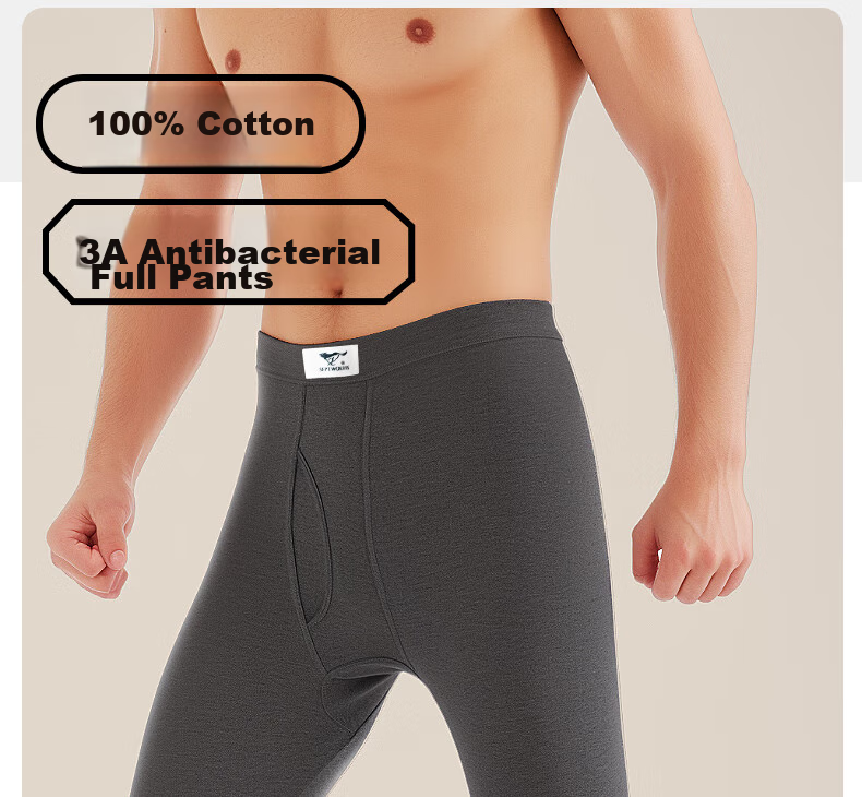 SEPTWOLVES [Pure Cotton Antibacterial] Men's Long Johns, Pure Cotton Antibacterial Thermal Underwear, Winter Basic Base Layer Pants, Single Pack 3