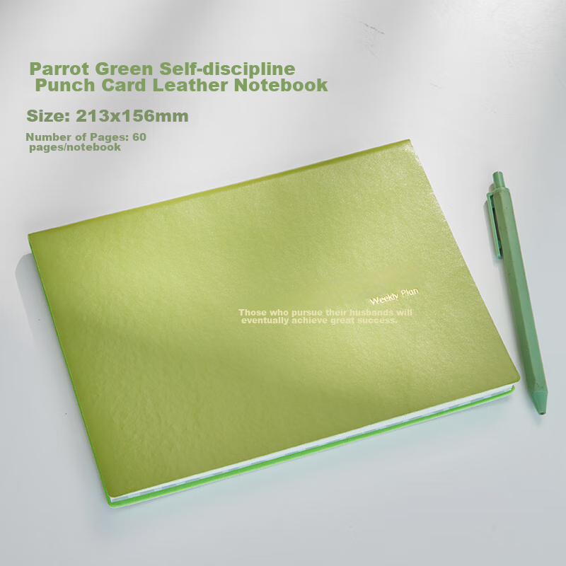 Sannianerban A5/60 Sheets Self-Discipline Check-In Leather Notebook, Student Study Planner, Weekly Schedule Book, Time Management Daily Task Calendar, Parrot Gree