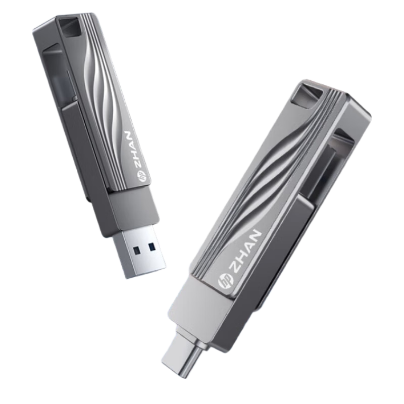 HP 512GB USB 3.2 + Type-C Dual-Head USB Flash Drive 150MB/s High-Speed Zinc Alloy Rotating USB Drive for Business Office Study Computer Mobile Large Capacity USB Stick