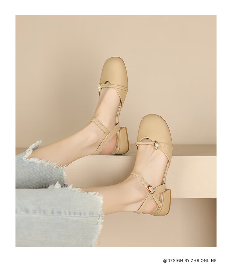 ZHR Women's Summer Sandals with Closed Toe And Chunky Heel, Elegant And Sweet Style Versatile Women's Shoes Y767 Beige 35 11