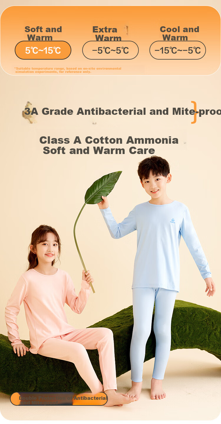 Hodohome Children's Autumn Underwear Set, Boys' 3A Antibacterial And Anti-Mite Cotton-Spandex Thin Thermal Underwear, Class A Round Neck Pajamas, 129 160 1