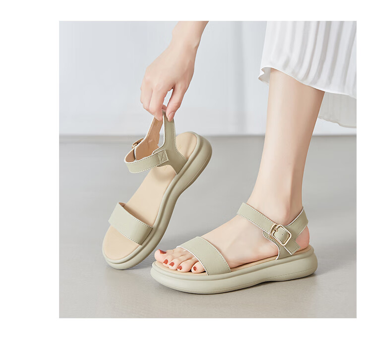 ZHR Women's Summer Sandals 2026 New Thick Sole One-Strap Beach Roman Slippers M561 Apricot Size 35 15