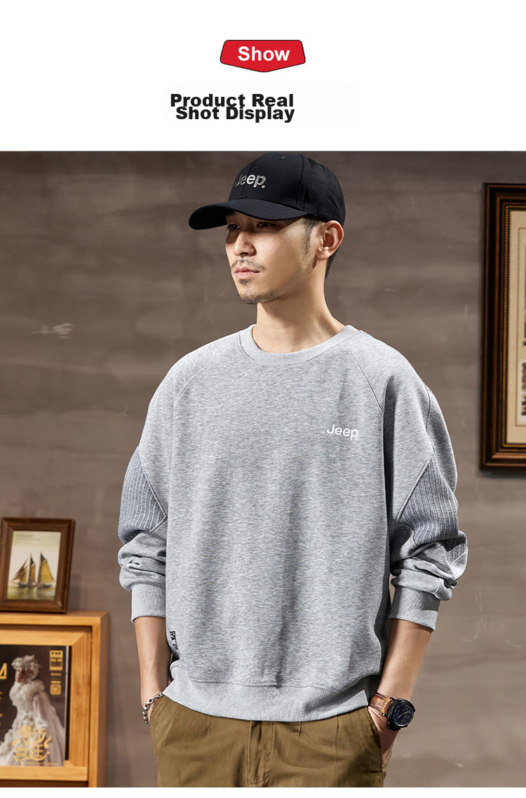 JEEP 2026 Spring And Autumn Loose Comfortable Men's Sweatshirt, Casual Sports Top, Round Neck Long-Sleeve Pullover Sweatshirt for Me 9
