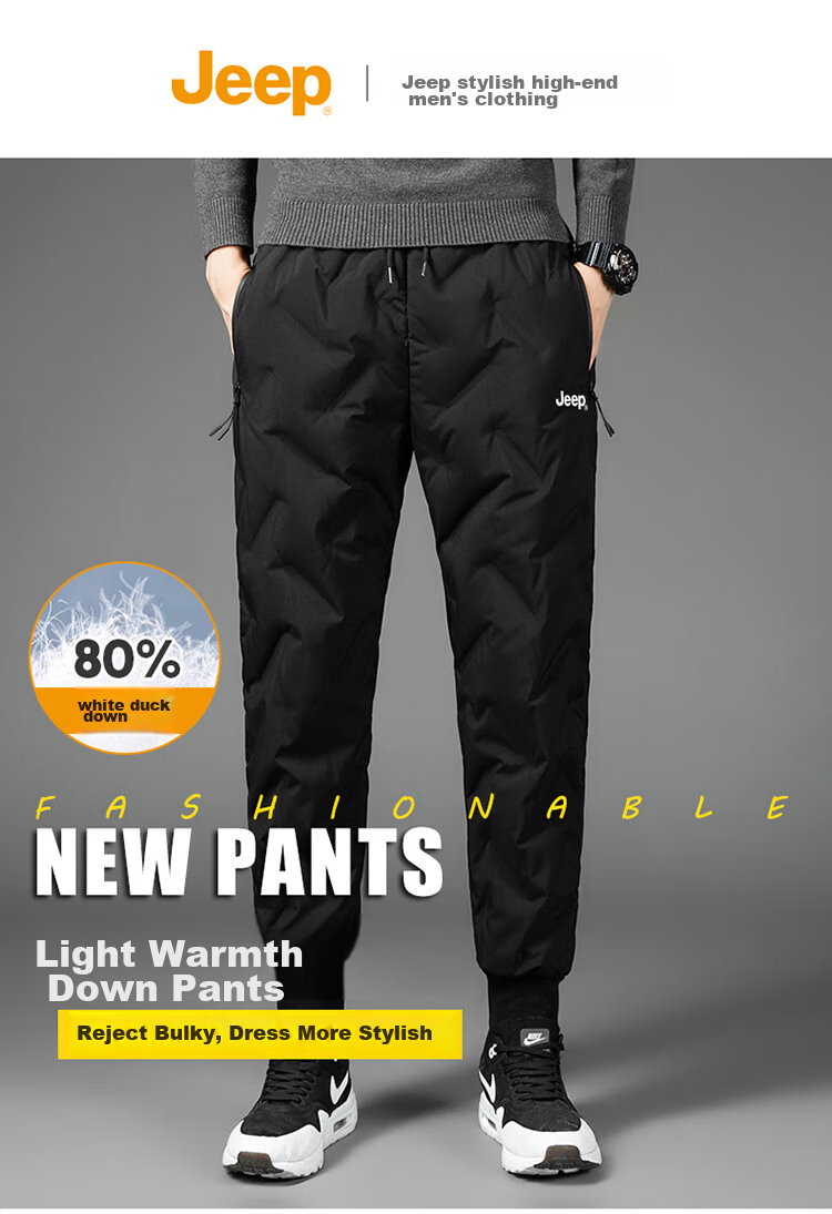 JEEP Men's down Pants for Winter, Fleece-Lined Thick Warm Joggers Casual Trousers, Black, Size M 2