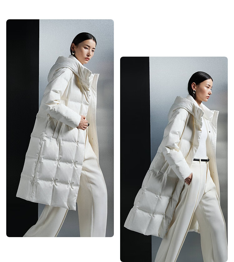 BOSIDENG Goose down Jacket for Women, Long Hooded Style, New National Standard 90% Down, Same As in Shopping Malls, Loose Casual Winter Coat 6