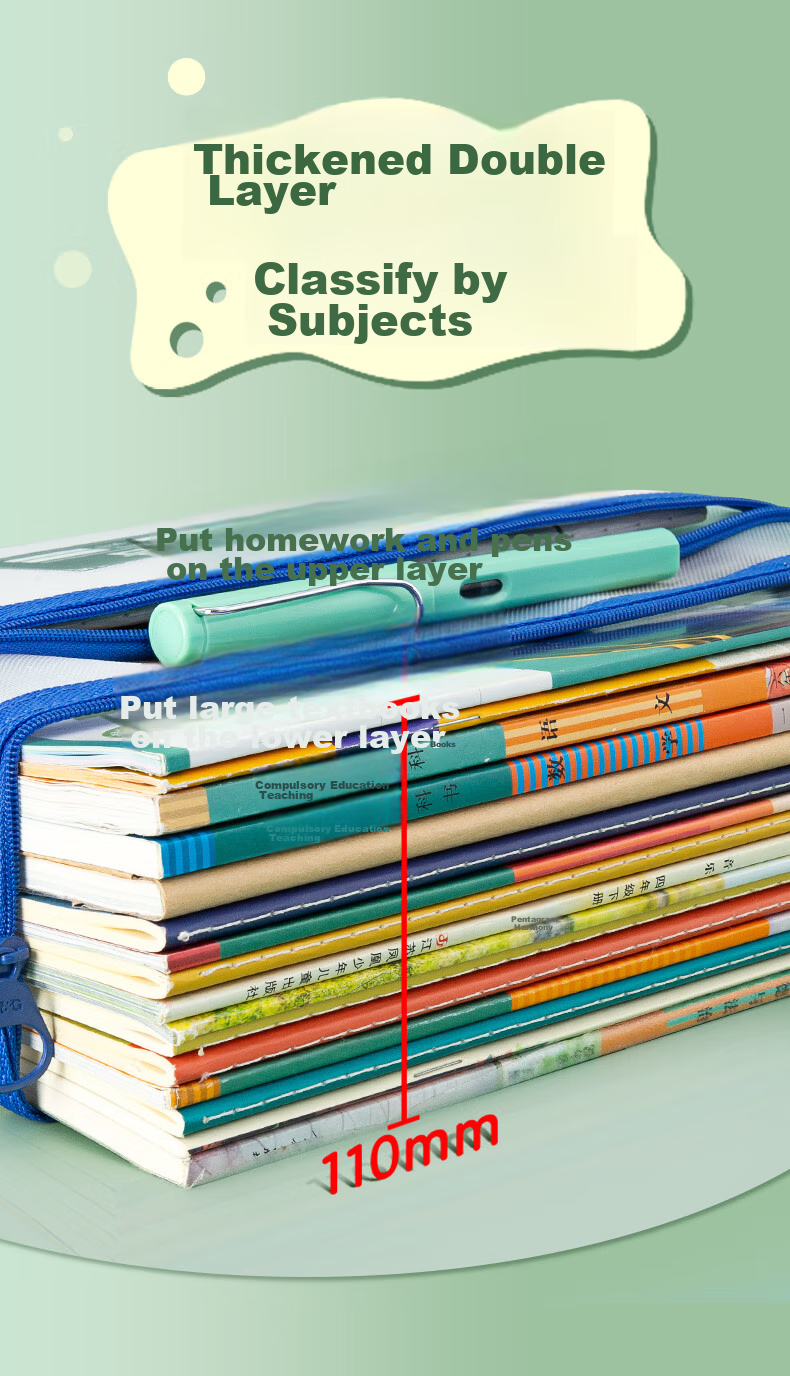 M&G Stationery, Double-Layer A4 File Folder, Transparent Grid Subject Classification Bag for Elementary School Students, Exam Paper Subject Classification Zipper Pouch, Back-To Essential, Pack of 5 ADM929WE 4