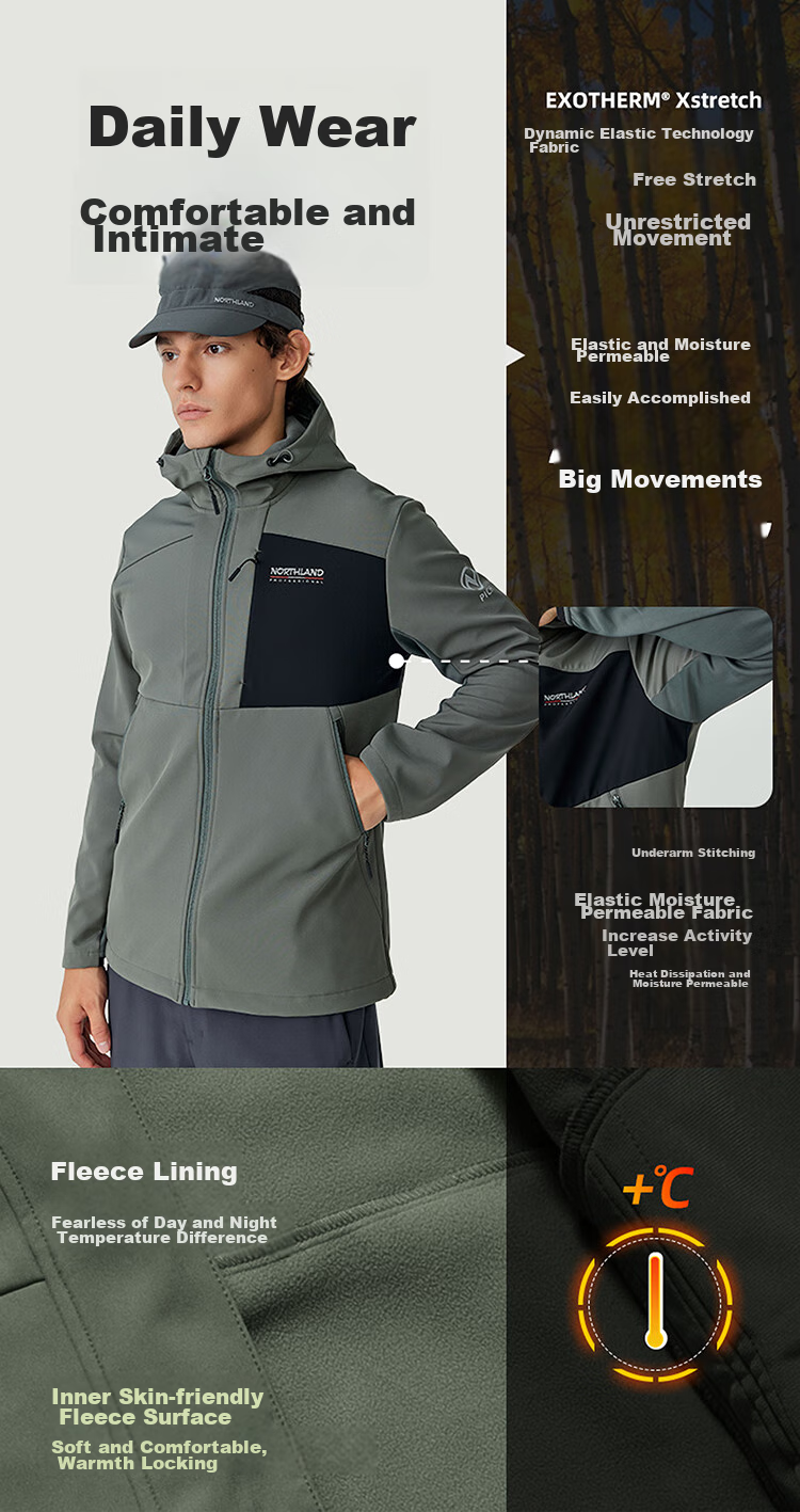 NORTHLAND [Baihulin] Outdoor Men's Windproof And Water-Resistant Soft Shell Jacket for Hiking And Mountaineering, Triple Protection Oil-Proof And Stain-Resistant Coat 5