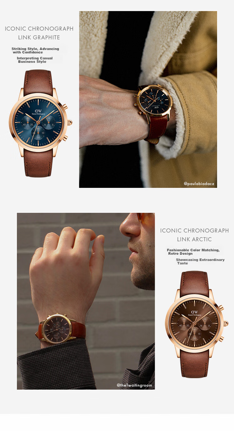 DanielWellington DW Men's Watch, Three-Eye Chronograph, Business Stainless Steel Quartz Wristwatch, Birthday Gift for Boyfriend, DW646 9