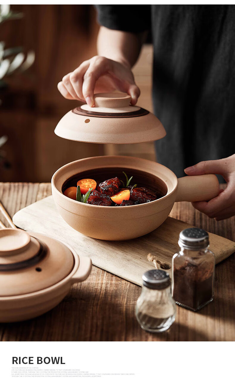 BW Ceramic Casserole Pot for Claypot Rice, Home Use Small Pot, Gas Stove Or Open Flame Compatible, Single Handle Heat-Resistant, 1.15L Large Capacity 2