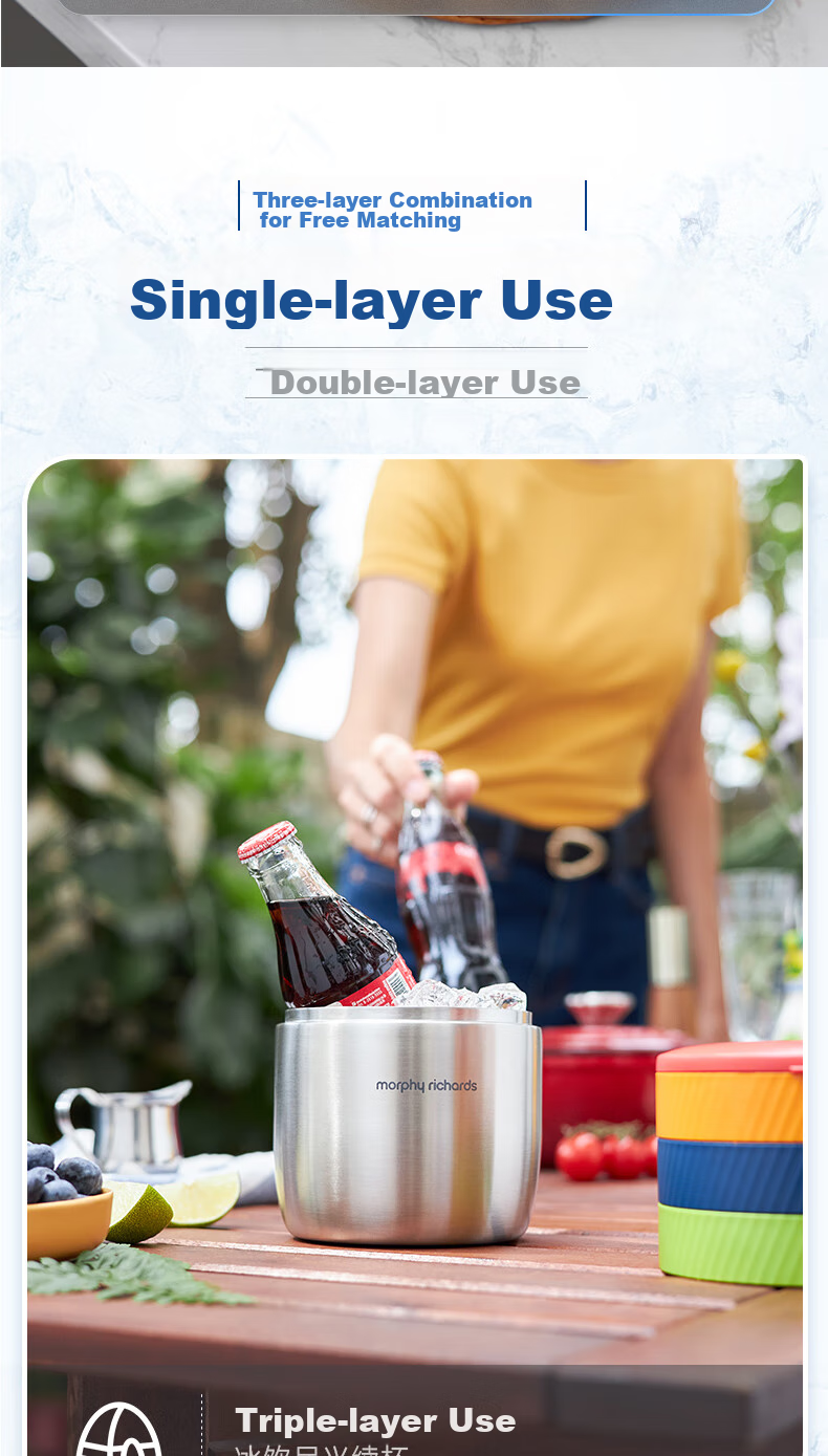 Morphyrichards Ice Cube Tray Mold, Three-Layer Ice Maker with Quick Release, Stainless Steel Ice Storage And Insulation Bucket, Home Ice Maker Mold MR1105 11