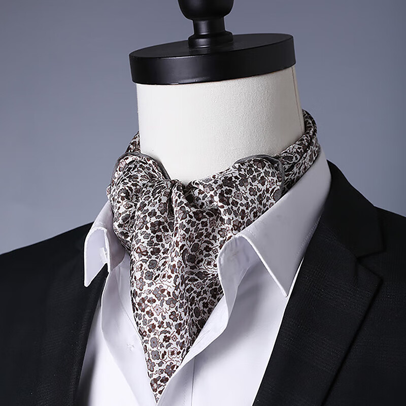 Hangsifu Silk Scarf for Men, Small Square Scarf for Business Suit, Gift Scarf for Father Or Husband, Birthday Or Holiday Present, Apricot Coffee Color
