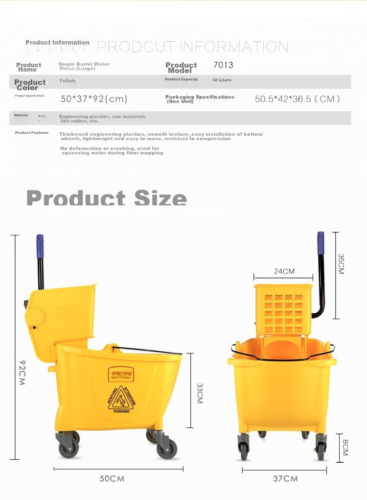 Stu Reinforced Mop Wringer Bucket Household Commercial Cleaning Mop Bucket 34L Yellow with Drain Pipe 2