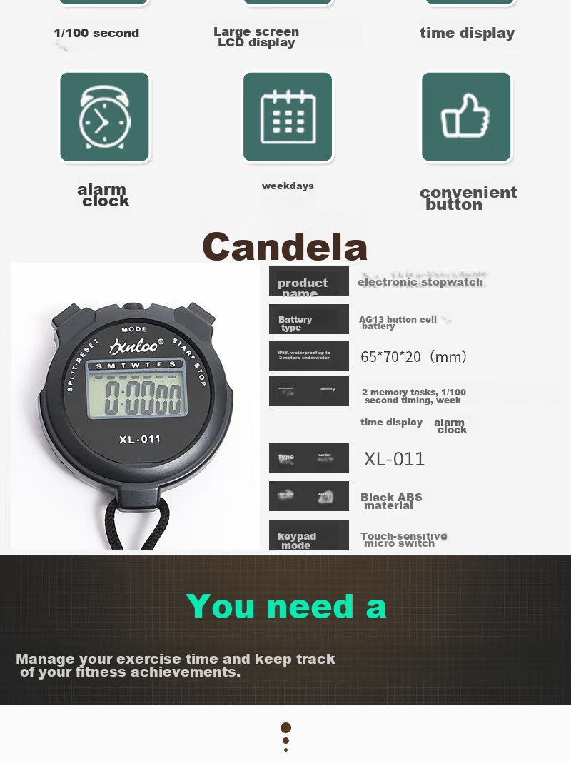 GEDUN Stopwatch Timer Electronic Timer Silent Single Row 2-Channel Student Alarm Clock for Running, Sports, Fitness, Swimming 2