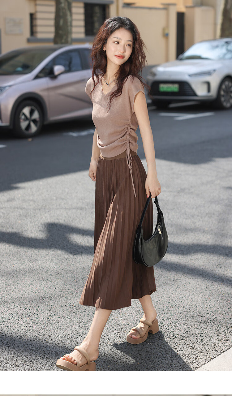Dme Elastic Waist Casual Elegant Pleated Skirt, Black, Size M 13