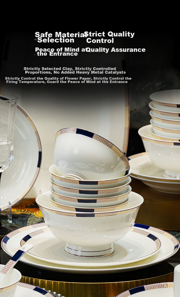 JD Original Bowl And Plate Tableware Set, Bone China Dinnerware Gift Box Set for Housewarming, Interlude 66-Piece Set 5