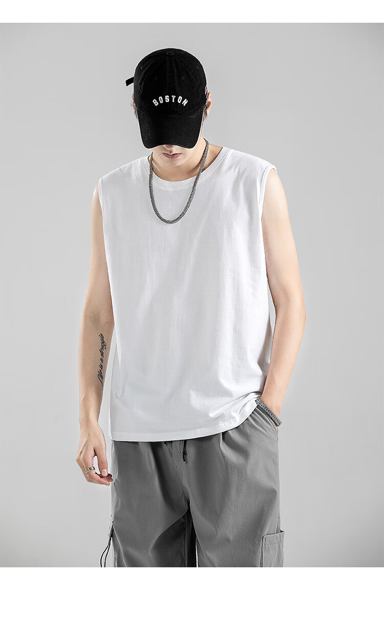 Nanjiren Men's Tank Top, Summer Pure Cotton Sleeveless Sports Basketball Large Size Vest, Trendy Loose-Fitting Fitness Top for Me 8