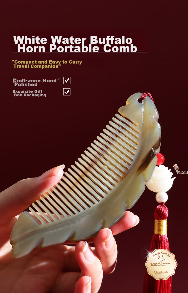 Chaojun Authentic Natural White Buffalo Horn Comb, Portable Massage Meridian Tool, Mid-Autumn Festival Gift for Parents And Elders, Practical High-End Birthday Gift for Wife And Mother, Practical Present for Girlfriend 1