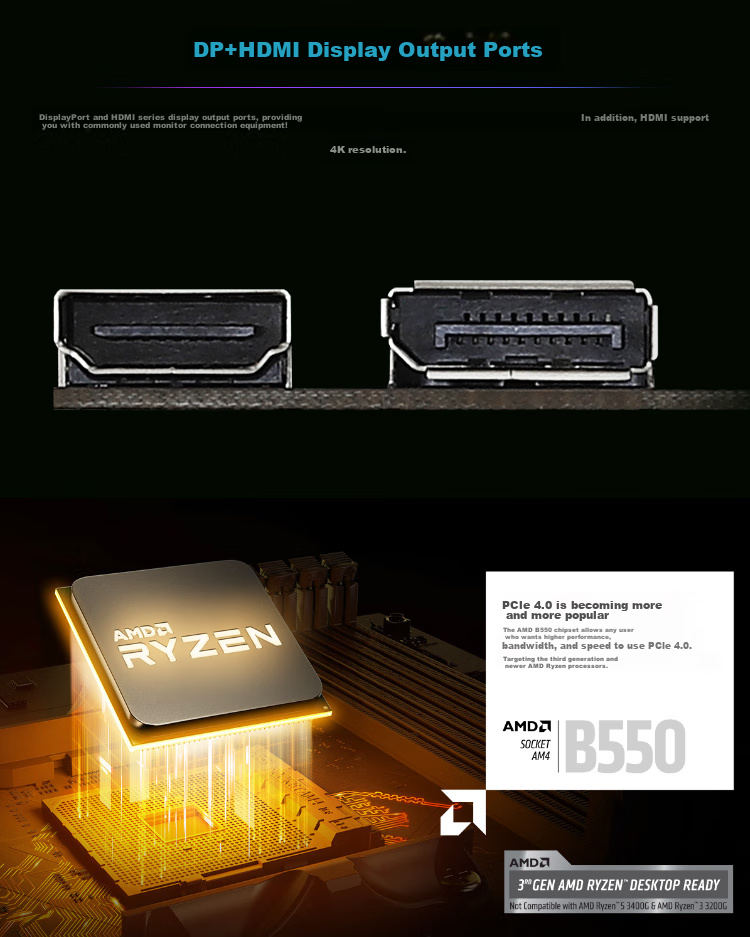 ASRock B550M Pro4 Craftsmanship Motherboard Supports CPU 5600/5600GT/5800X3D (AMD B550/Socket AM4) 7