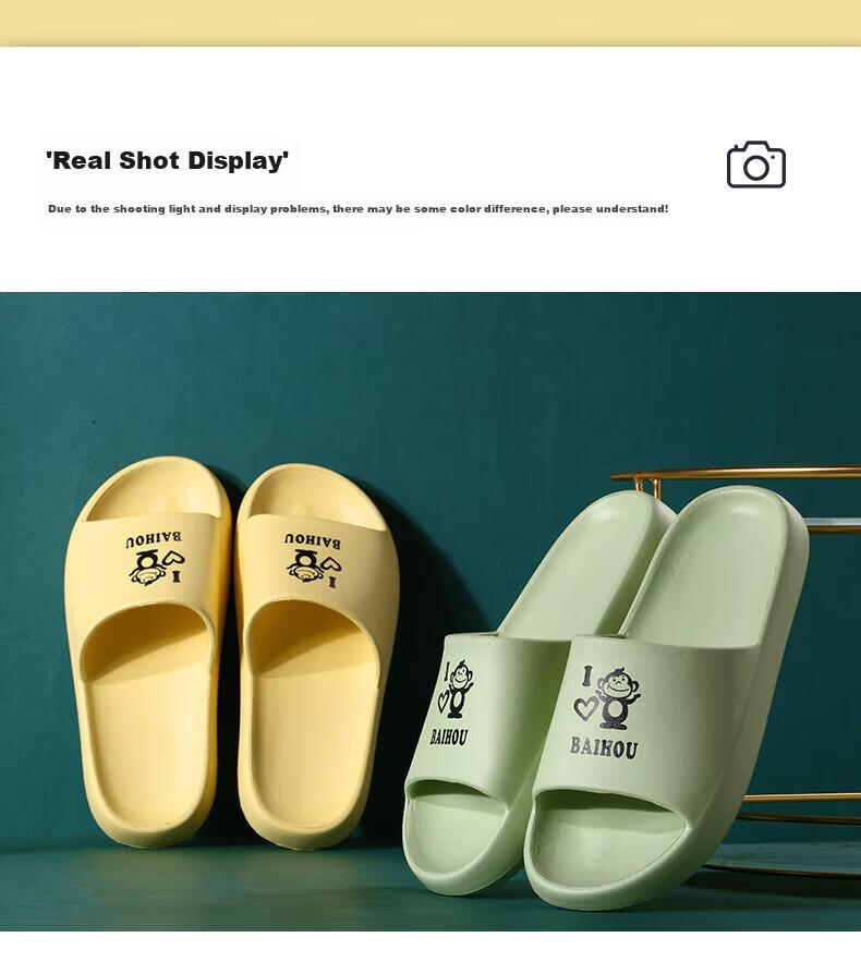 BAIHOU Summer Couple Cartoon Home Thick-Soled Squishy Slippers for Students, Men And Women, 006 Yellow, Size 36-37 14