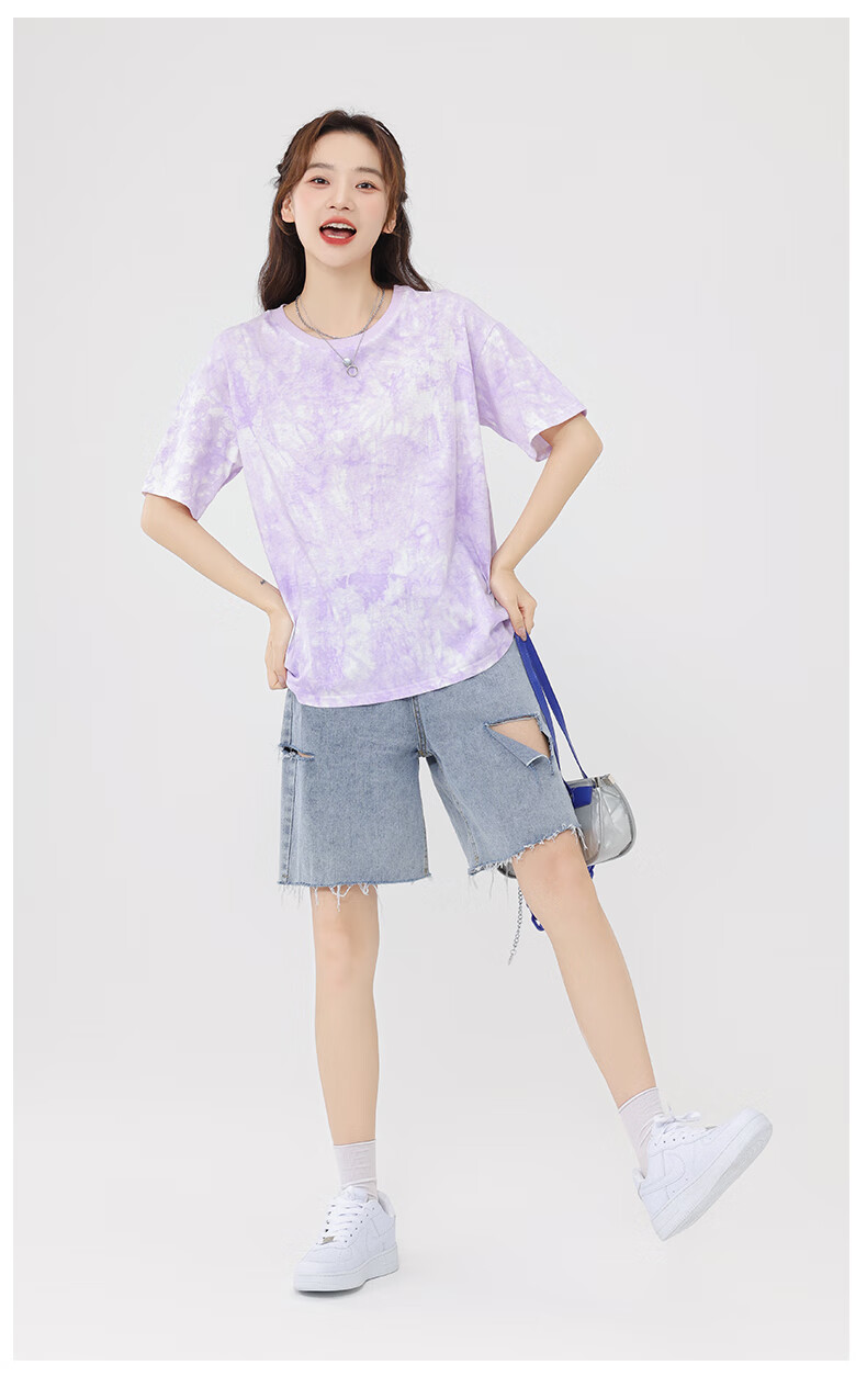 Baleno 100% Pure Cotton Dopamine Tie-Dye Short-Sleeve T-Shirt for Women, Summer 2025 New Women's Clothing, Round Neck Loose Half-Sleeve 17