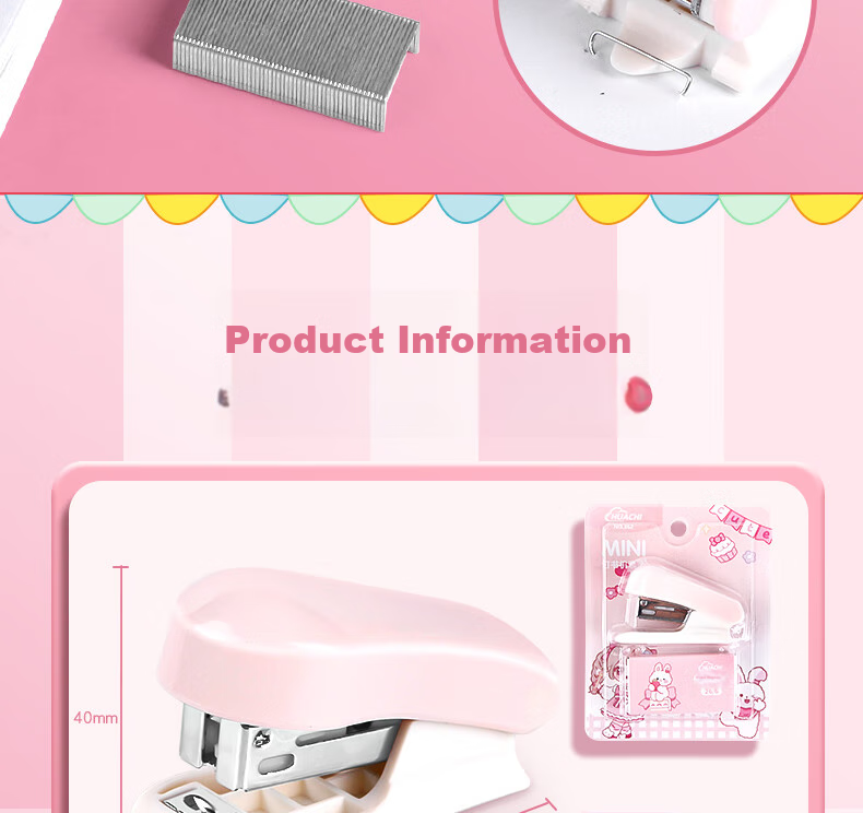 Touch Fish Stapler Cartoon Mini Set Cute Mini Student Stationery Flower Shop Floral Multi-Functional Binding Machine Stapler Exam Paper Stapler Pink 12