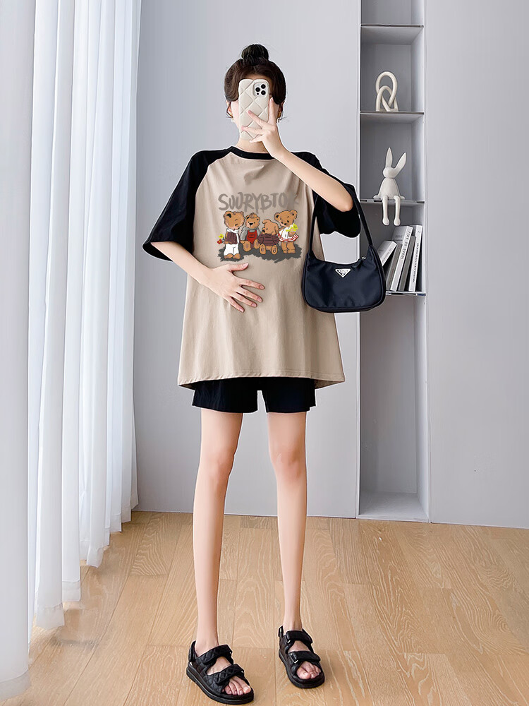 JOYNCLEON Maternity Summer Thin Loose Raglan Sleeve Printed T-Shirt and Versatile Shorts Set White L Jtz158115 27